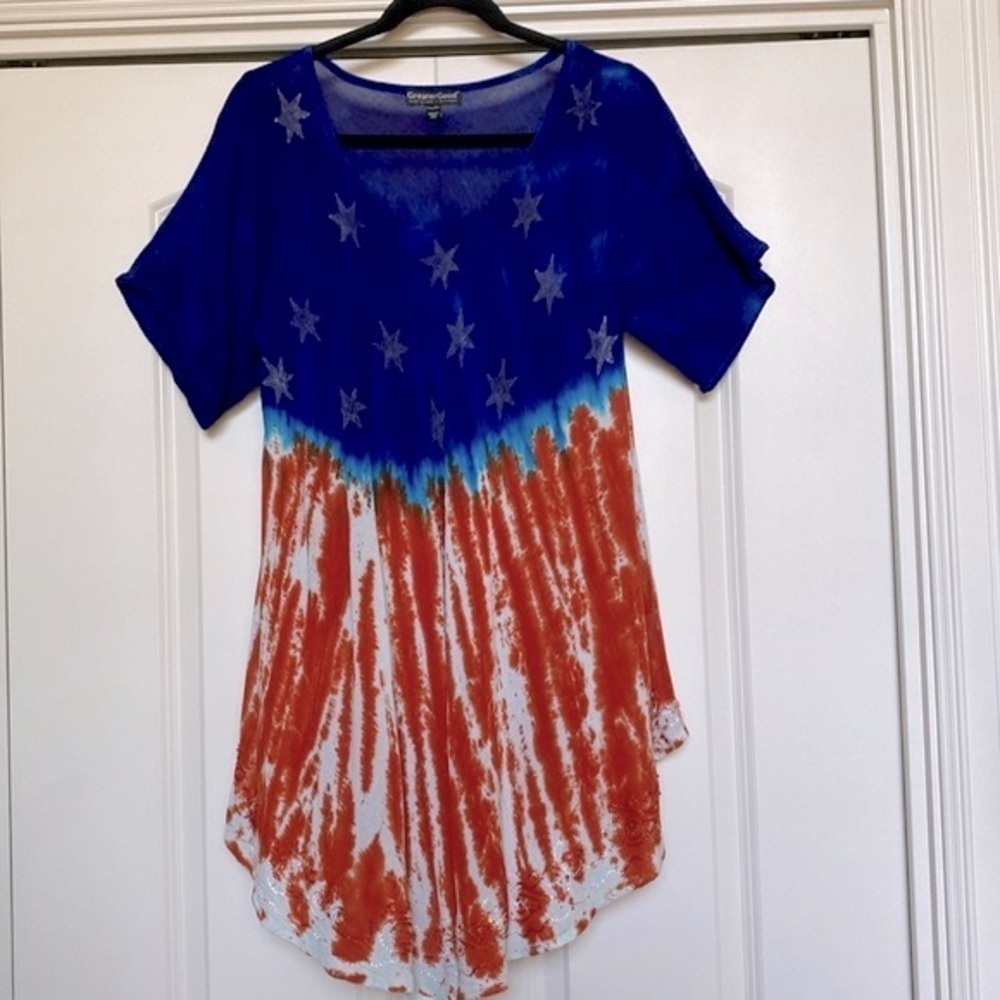 Greater Good Patriotic Tunic Women’s OS embroidery Stars Americana Boho festival